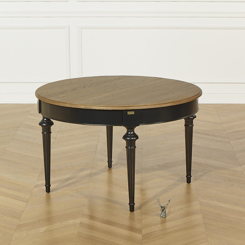 Table à manger extensible AMBRE - Style shabby chic, plateau en chêne, 4/10 couverts