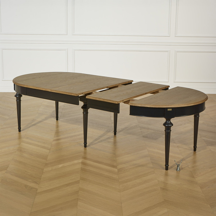 Table à manger extensible AMBRE - Style shabby chic, plateau en chêne, 4/10 couverts