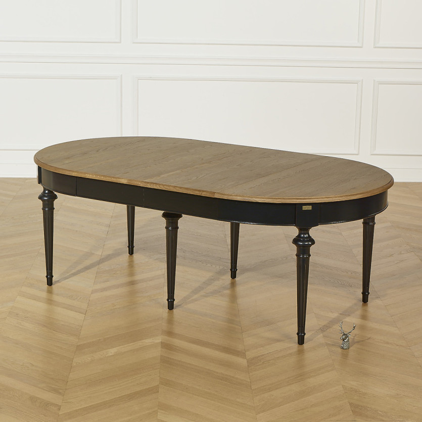 Mesa de comedor extensible AMBRE - Estilo shabby chic, tablero de roble, 4/10 cubiertos
