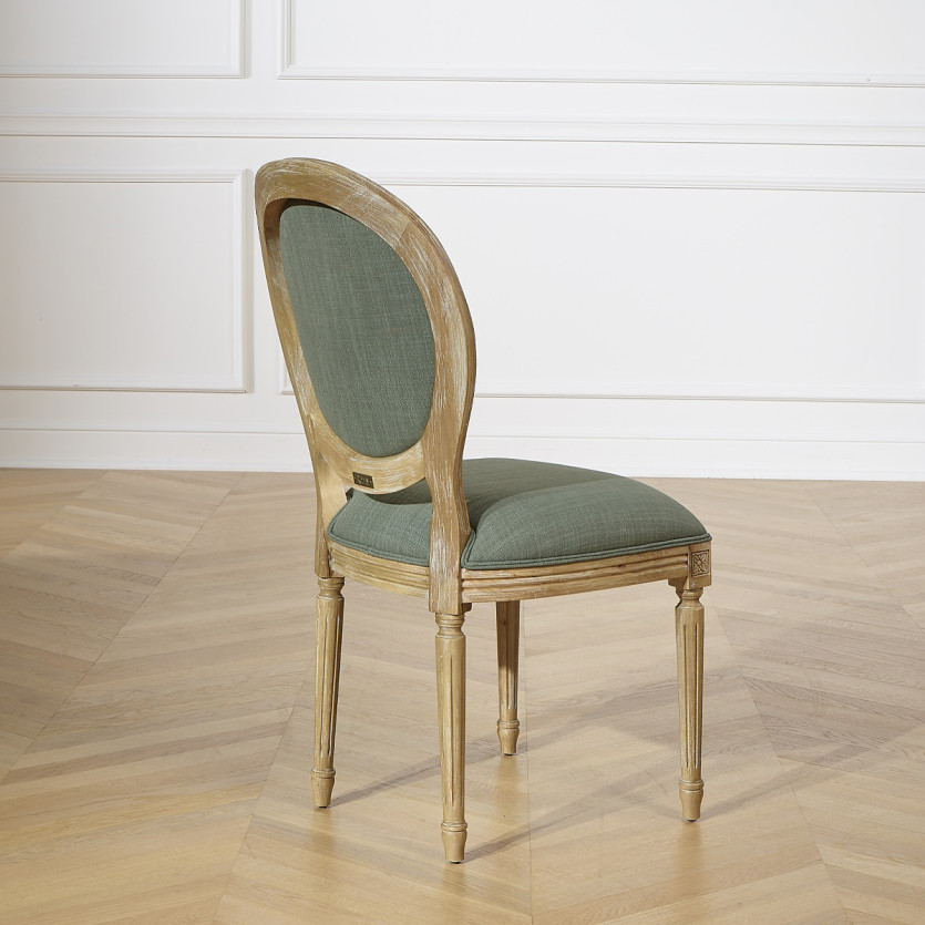 Lot de 2 chaises MEDAILLON SAUGE - Style Louis XV en tissu vert sauge et bois massif