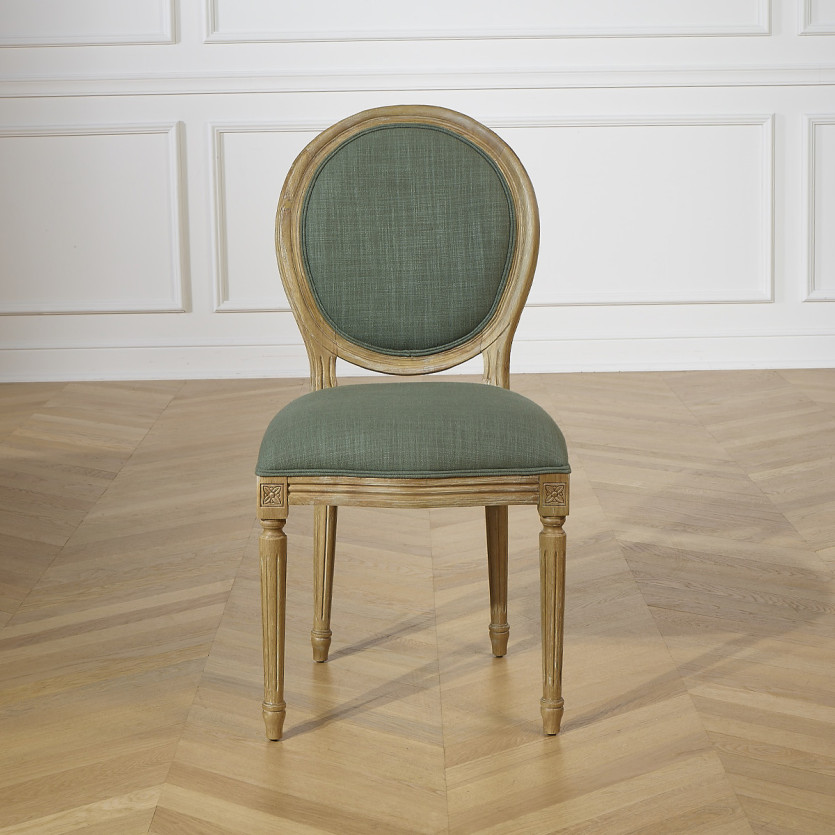 Lot de 2 chaises MEDAILLON SAUGE - Style Louis XV en tissu vert sauge et bois massif