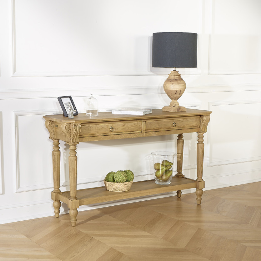 CLAUDE Dining Room Console - Shabby Chic Style, Oak Top, 2 Drawers
