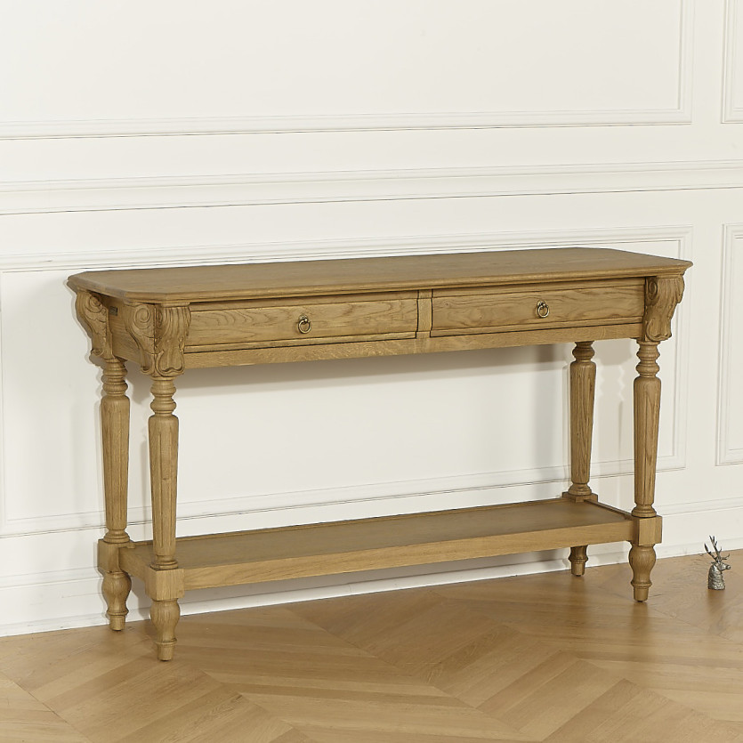 CLAUDE Dining Room Console - Shabby Chic Style, Oak Top, 2 Drawers