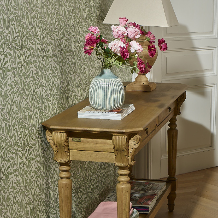 Esszimmerkonsole CLAUDE – Shabby-Chic-Stil, Eichenplatte, 2 Schubladen