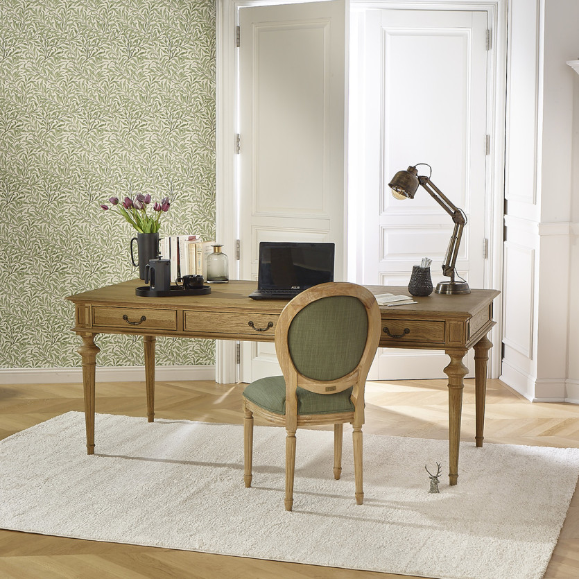 Lot de 2 chaises MEDAILLON SAUGE - Style Louis XV en tissu vert sauge et bois massif