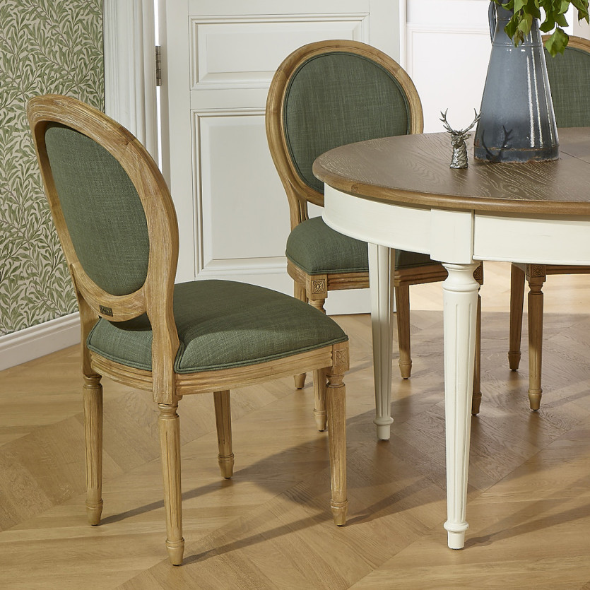 Lot de 2 chaises MEDAILLON SAUGE - Style Louis XV en tissu vert sauge et bois massif