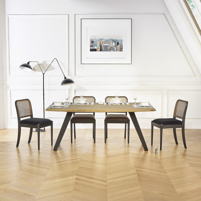 HECTOR dining table - Industrial style in solid oak and metal, seats 8