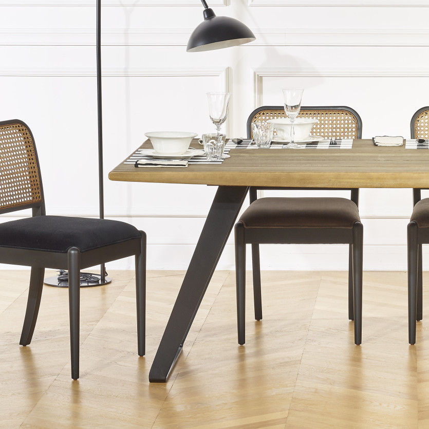 HECTOR dining table - Industrial style in solid oak and metal, seats 8