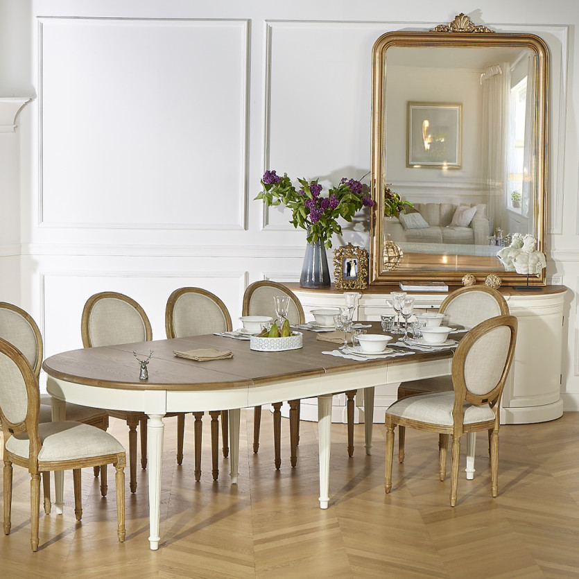 FLORENCE - White extendable dining table, romantic style, solid wood, 4/10 seats