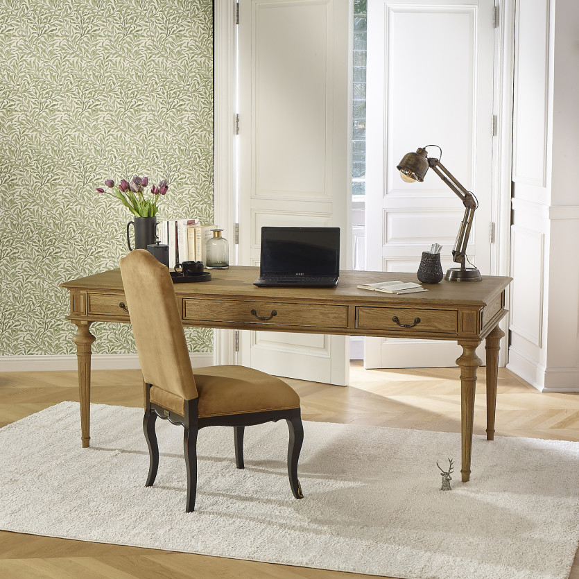 MEGHAN - Grand bureau style shabby chic en chêne, 3 tiroirs, bois certifié FSC®
