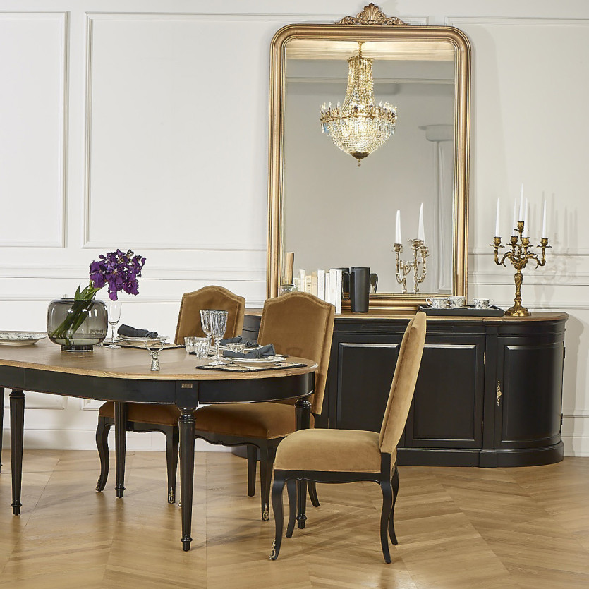 FLORENCE - Black shabby chic style extendable dining table in oak, seats 4/10
