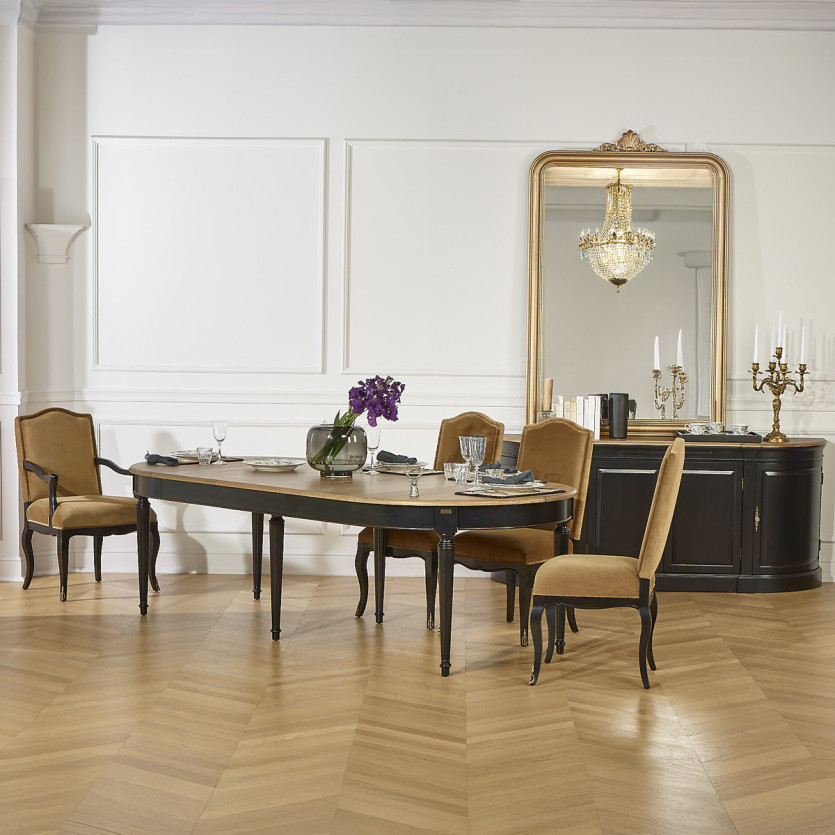 FLORENCE - Black shabby chic style extendable dining table in oak, seats 4/10