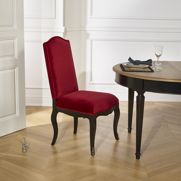 CONSTANCE - Lot de 2 Chaises Voltaire style classique en tissu effet velours et bois massif