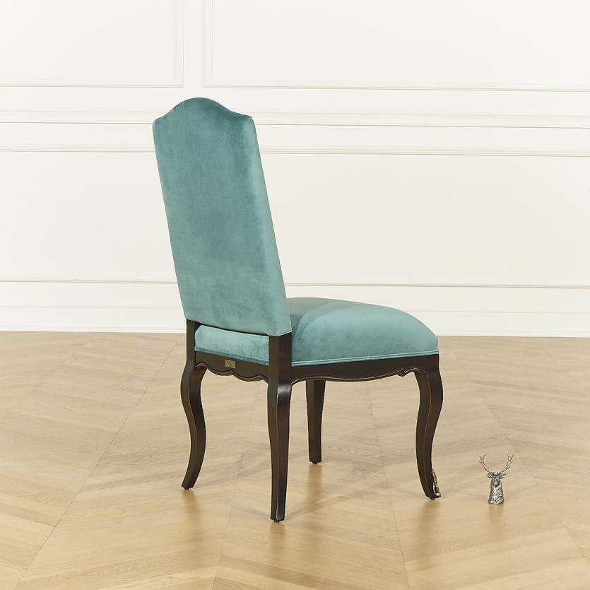 CONSTANCE - Lot de 2 Chaises Voltaire style classique en tissu effet velours et bois massif