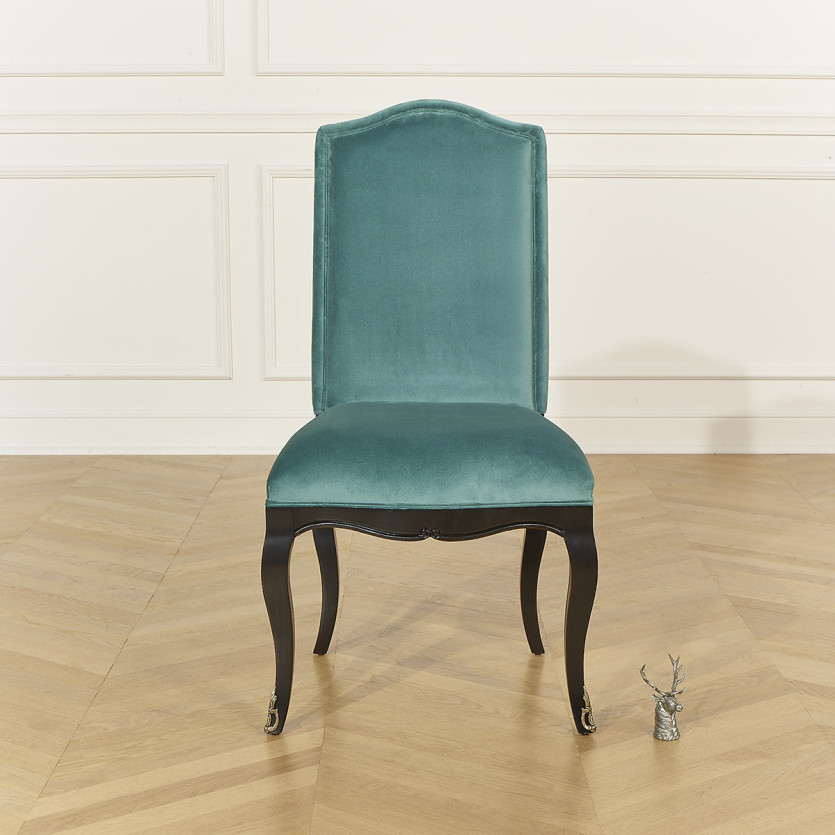CONSTANCE - Lot de 2 Chaises Voltaire style classique en tissu effet velours et bois massif