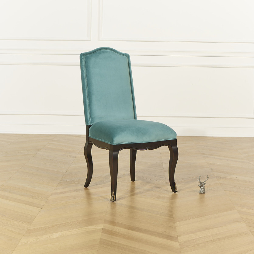 CONSTANCE - Lot de 2 Chaises Voltaire style classique en tissu effet velours et bois massif
