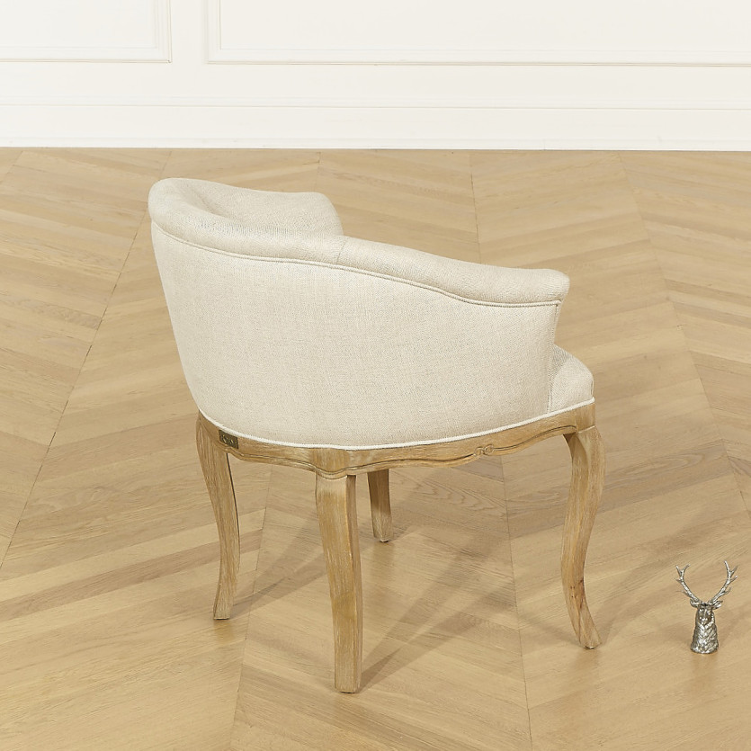 Fauteuil bureau GRETA - Style classique en lin premium et bois massif