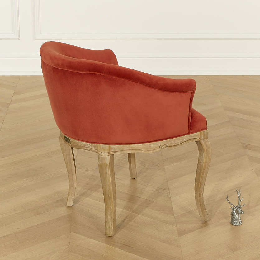 Fauteuil bureau GRETA - Style classique en velours brique et bois massif