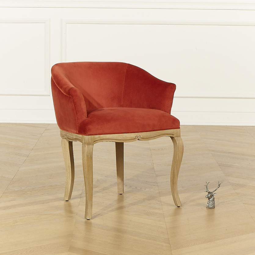 Fauteuil bureau GRETA - Style classique en velours brique et bois massif