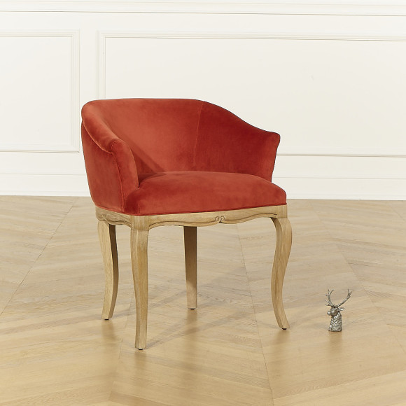 Fauteuil bureau GRETA - Style classique en velours brique et bois massif