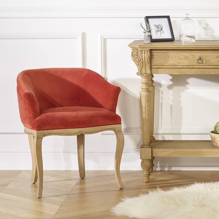GRETA office chair - Classic style in brick velvet and solid wood