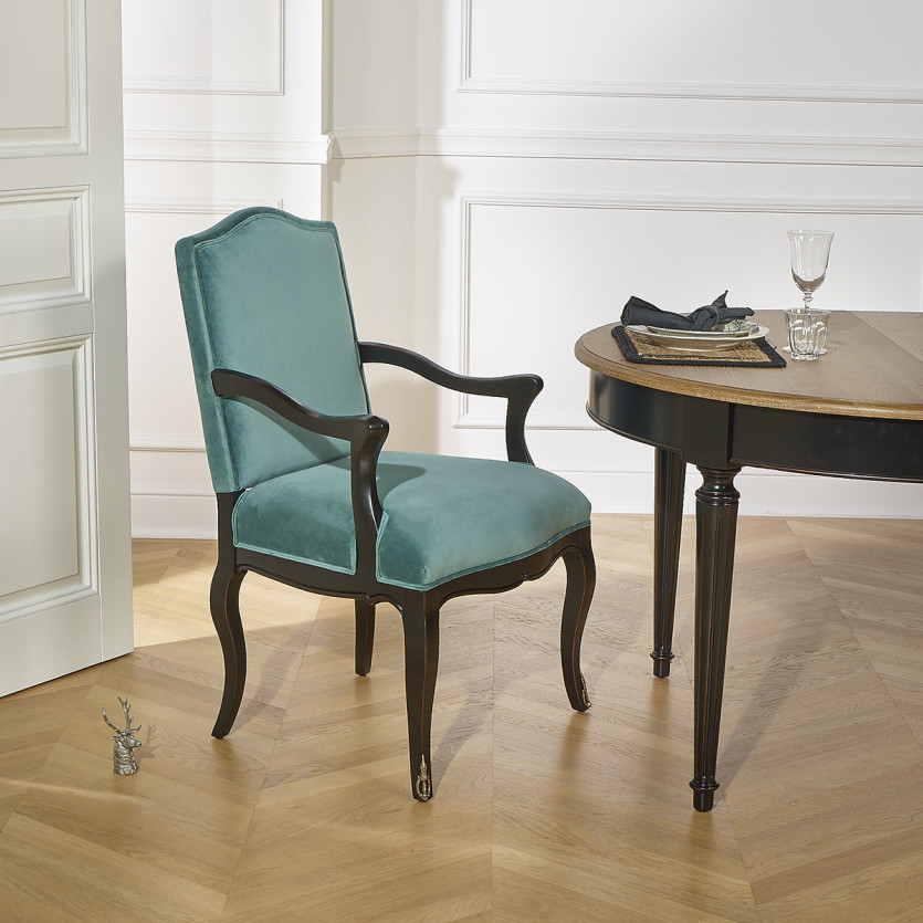 CONSTANCE - Fauteuil Voltaire style classique en velours et bois massif
