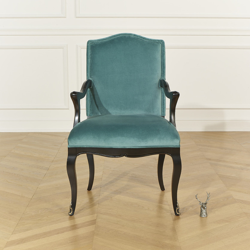 CONSTANCE - Fauteuil Voltaire style classique en velours et bois massif