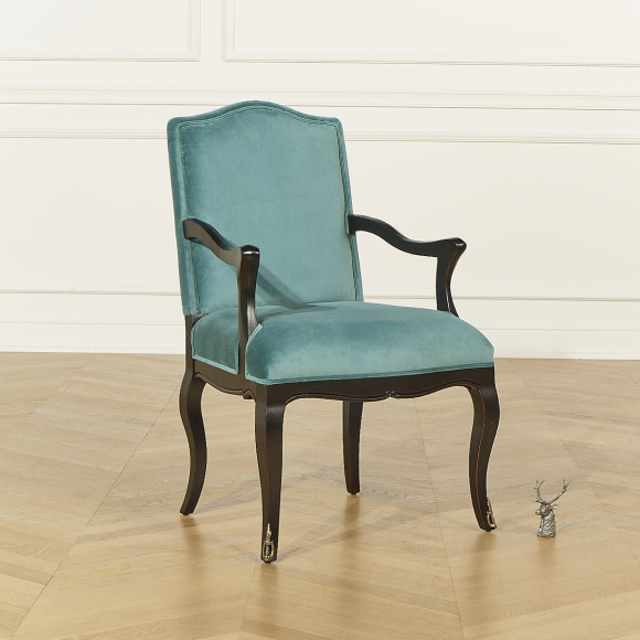 CONSTANCE - Fauteuil Voltaire style classique en velours et bois massif
