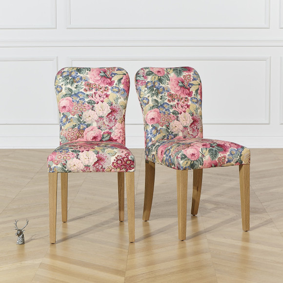 Set of 2 HUNTER ROSE chairs - Solid wood and floral fabric - H 92 cm