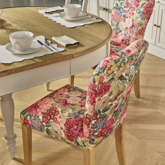 Lot de 2 chaises HUNTER ROSE - Bois massif et tissu fleuri - H 92 cm
