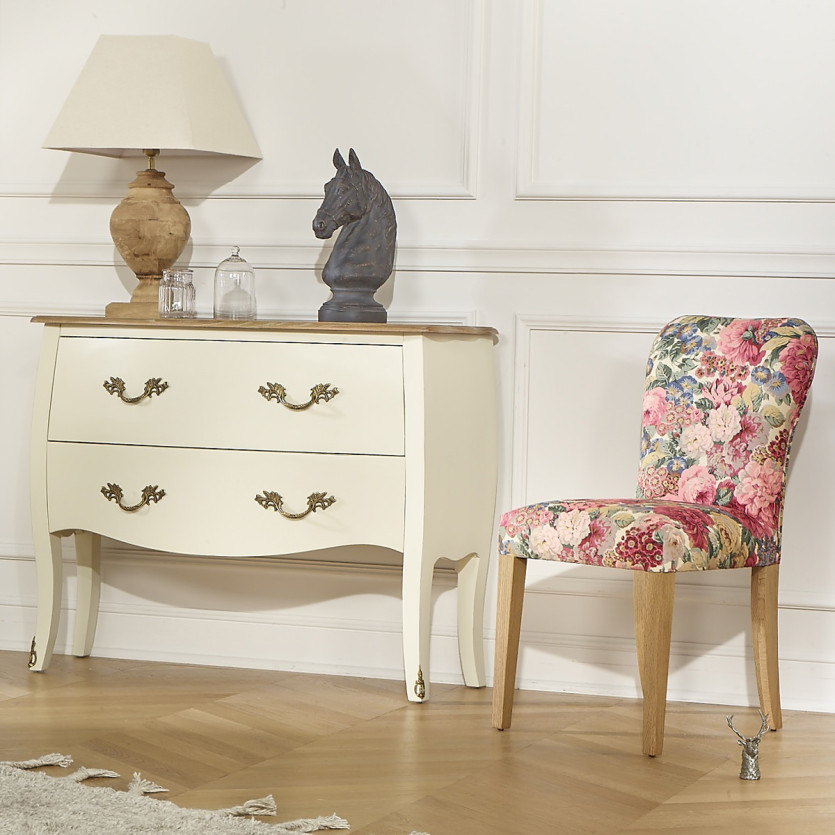 Lot de 2 chaises HUNTER ROSE - Bois massif et tissu fleuri - H 92 cm