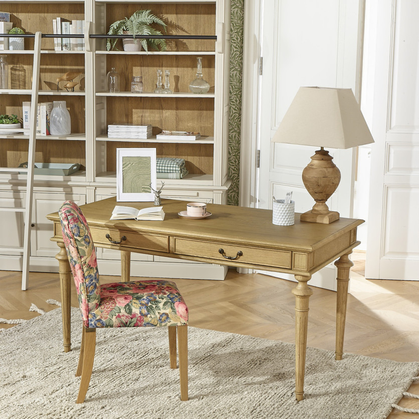 Conjunto de 2 cadeiras HUNTER ROSE - Madeira maciça e tecido floral - H 92 cm