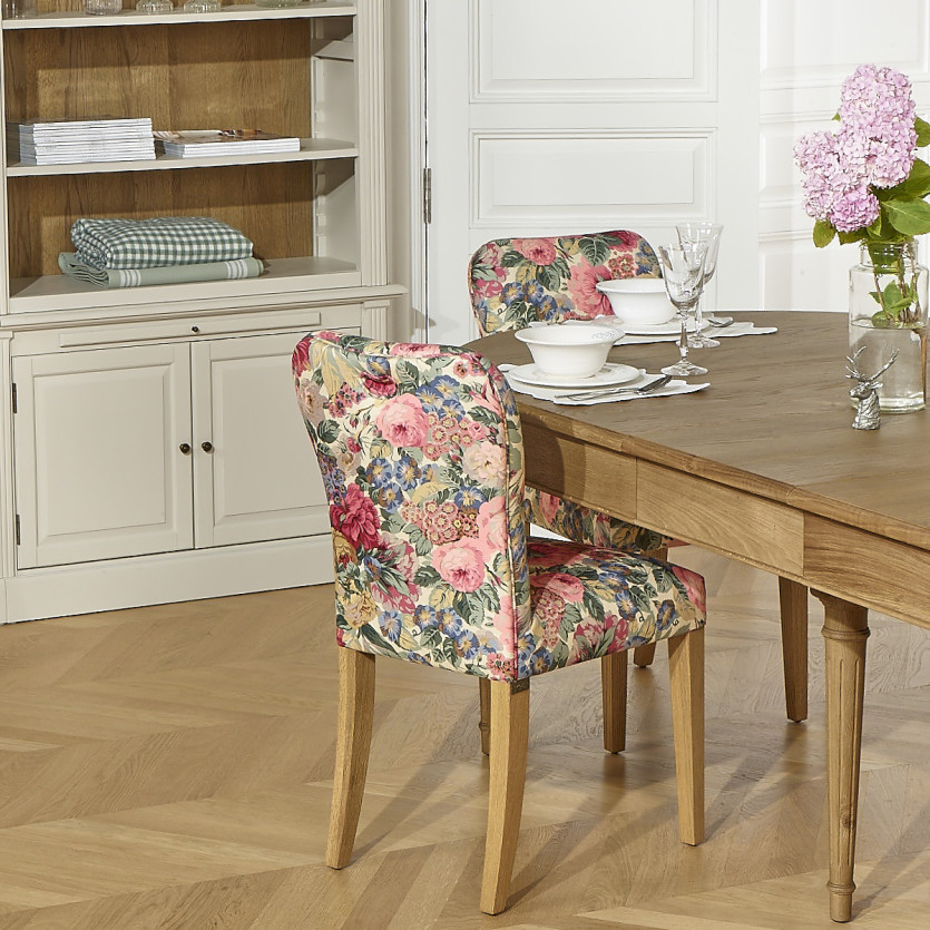 Lot de 2 chaises HUNTER ROSE - Bois massif et tissu fleuri - H 92 cm
