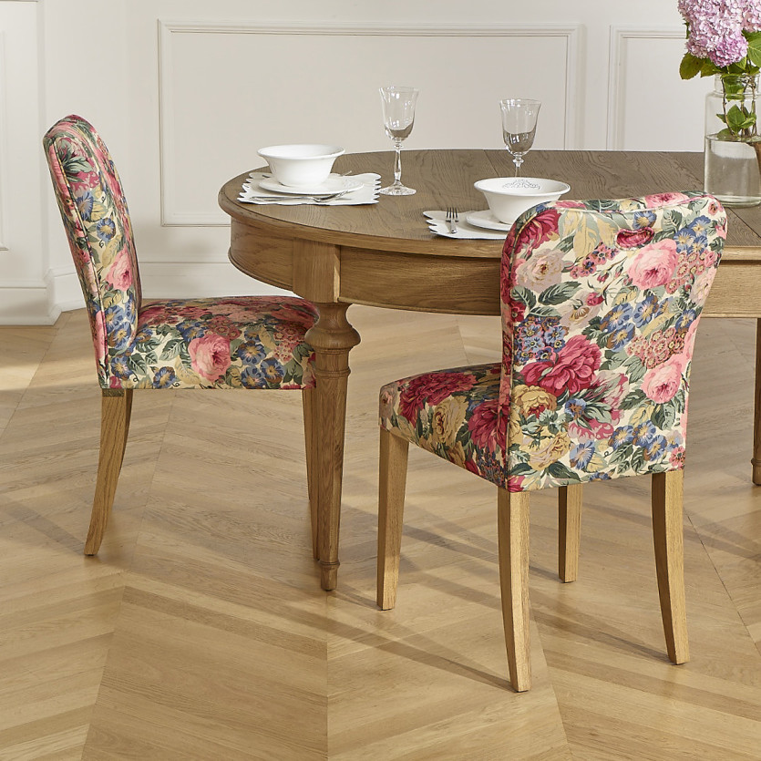Conjunto de 2 cadeiras HUNTER ROSE - Madeira maciça e tecido floral - H 92 cm