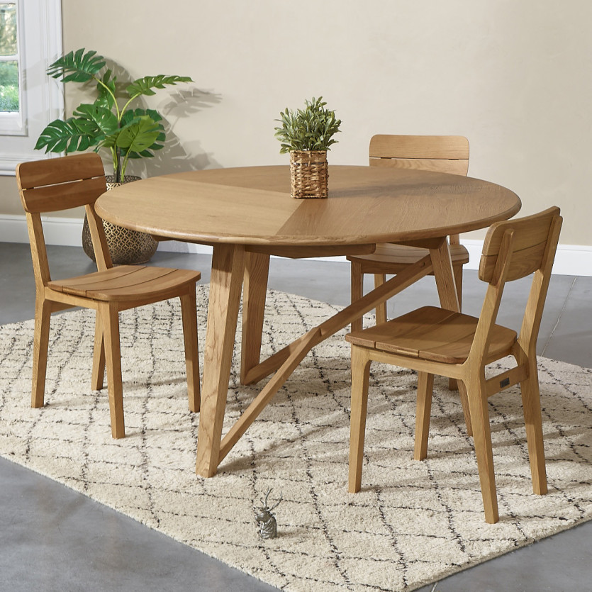 RACHEL round dining table - Contemporary style, oak, 6 place settings