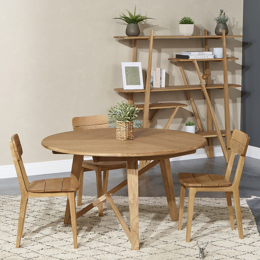 RACHEL round dining table - Contemporary style, oak, 6 place settings