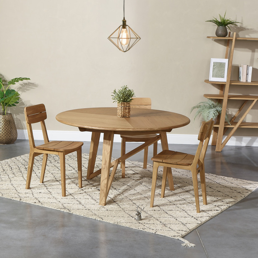 RACHEL round dining table - Contemporary style, oak, 6 place settings