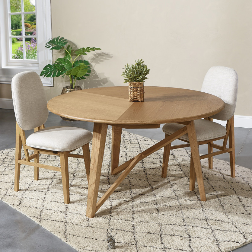 LUCETTE - Contemporary style round dining table, solid oak, 4/6 seats