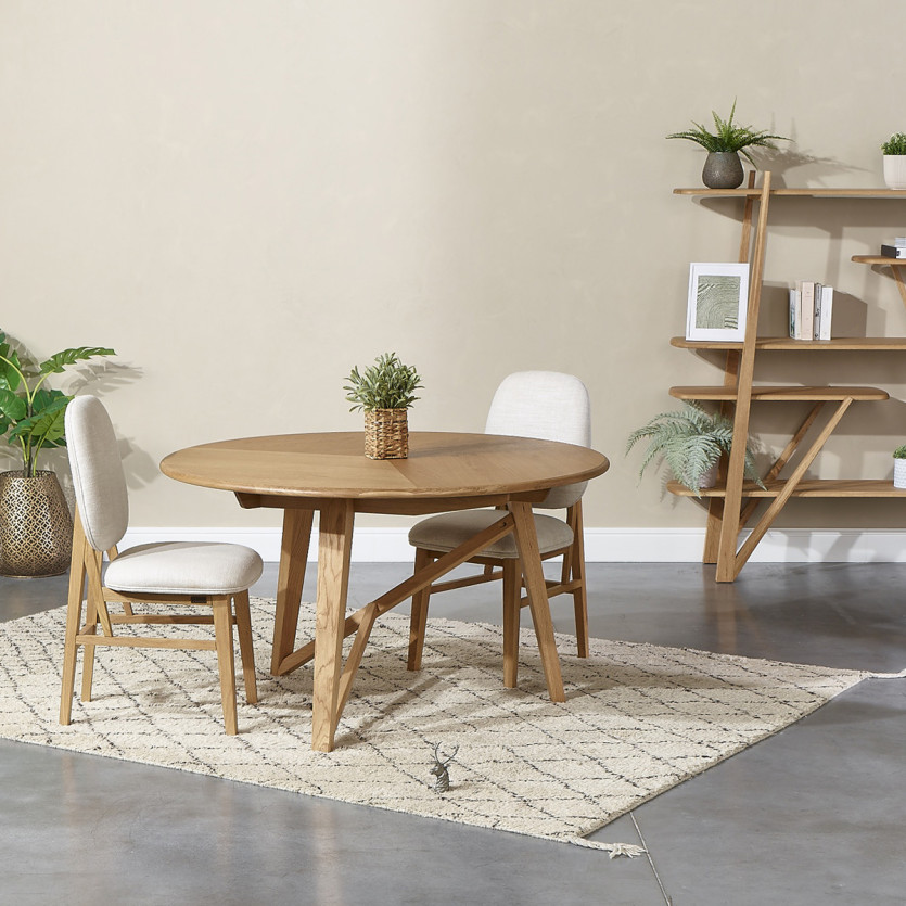 LUCETTE - Contemporary style round dining table, solid oak, 4/6 seats