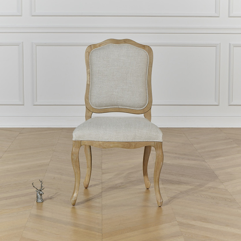 NINA - Lot de 2 chaises style shabby chic en bois massif et lin premium