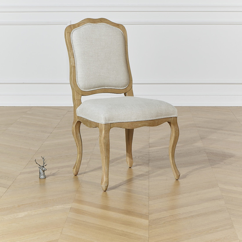 NINA - Lot de 2 chaises style shabby chic en bois massif et lin premium