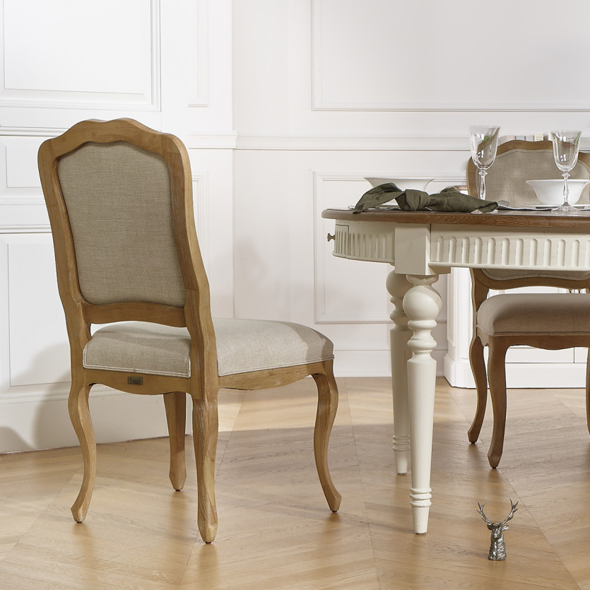 NINA - Lot de 2 chaises style shabby chic en bois massif et lin premium
