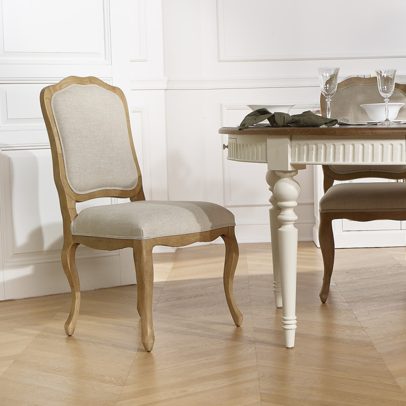NINA - Lot de 2 chaises style shabby chic en bois massif et lin premium