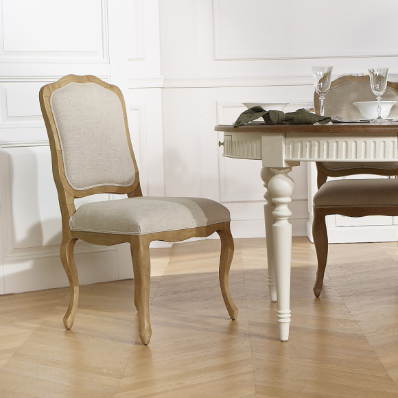 NINA - Set van 2 stoelen in shabby chic stijl van massief hout en premium linnen