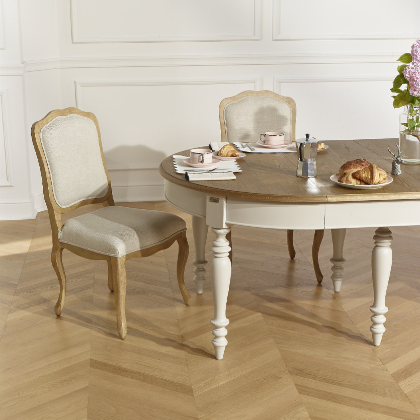 NINA - Lot de 2 chaises style shabby chic en bois massif et lin premium
