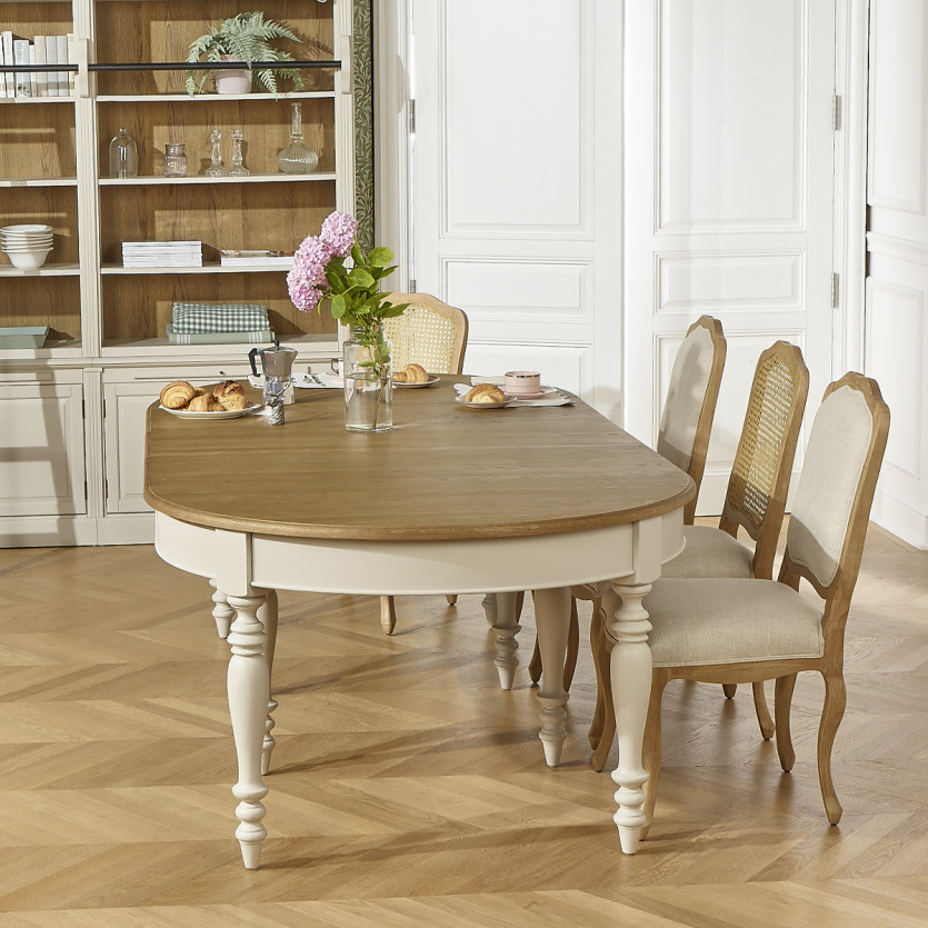 NINA - Lot de 2 chaises style shabby chic en bois massif et lin premium