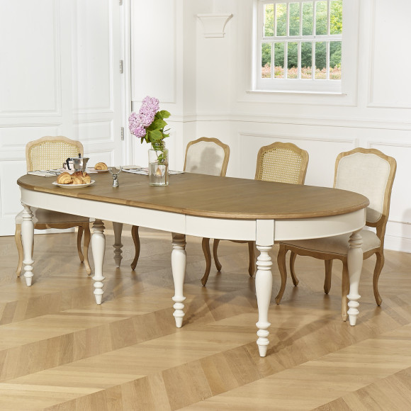 NINA - Lot de 2 chaises style shabby chic en bois massif et lin premium