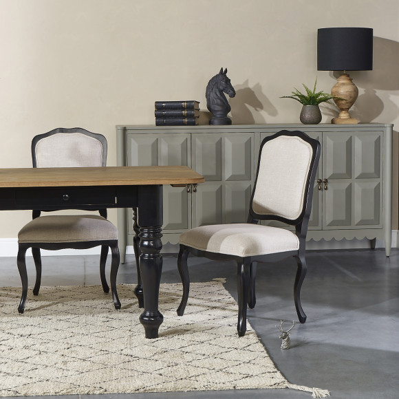NINA - Set aus 2 Stühlen im Shabby-Chic-Stil aus Massivholz und Premium-Leinen