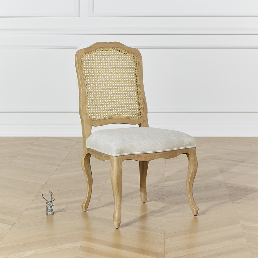 NINA - 2 Premium Linen Whitewashed Chairs with Cane Weaving