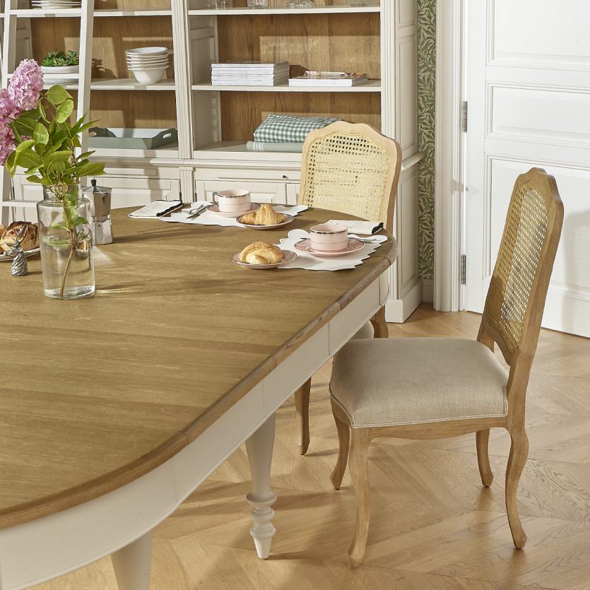 NINA - 2 Premium Linen Whitewashed Chairs with Cane Weaving